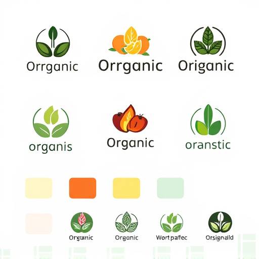 A cohesive branding design featuring logo variations, color palette, and typography examples for a fictional organic food brand.